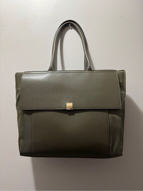 Olive Green Structured Tote Laptop Bag